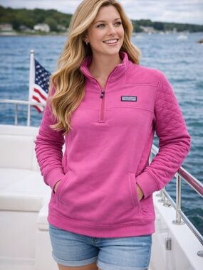 Vineyard Vines Hot Pink Quarter-Zip Fleece Pullover